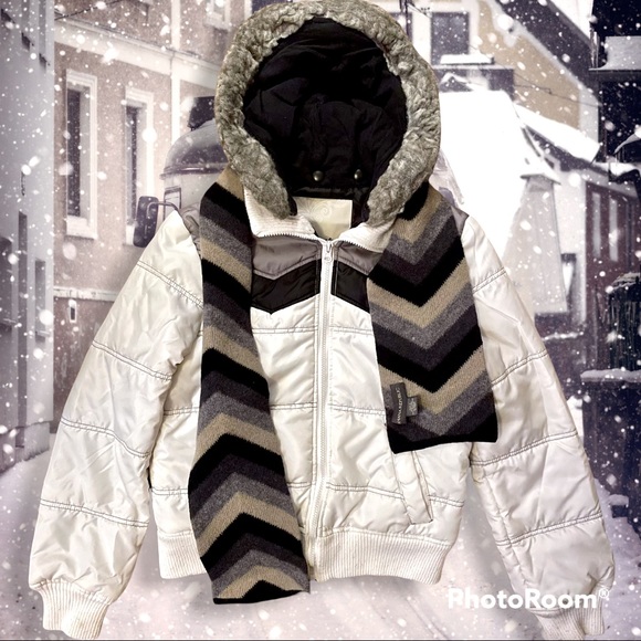 REFUGE Puffer Jacket w/ BANANA REPUBLIC Wool Scarf, Detachable Fur Hood, Wmn's M - Picture 16 of 16